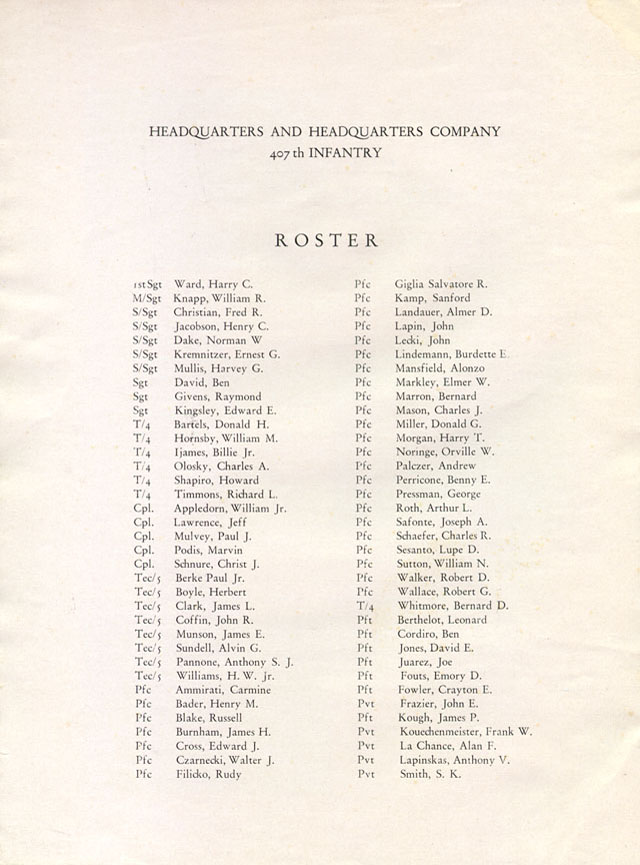 [1945 Souvenir Christmas Menu, 407th Infantry Regiment, 102nd Infantry Division]